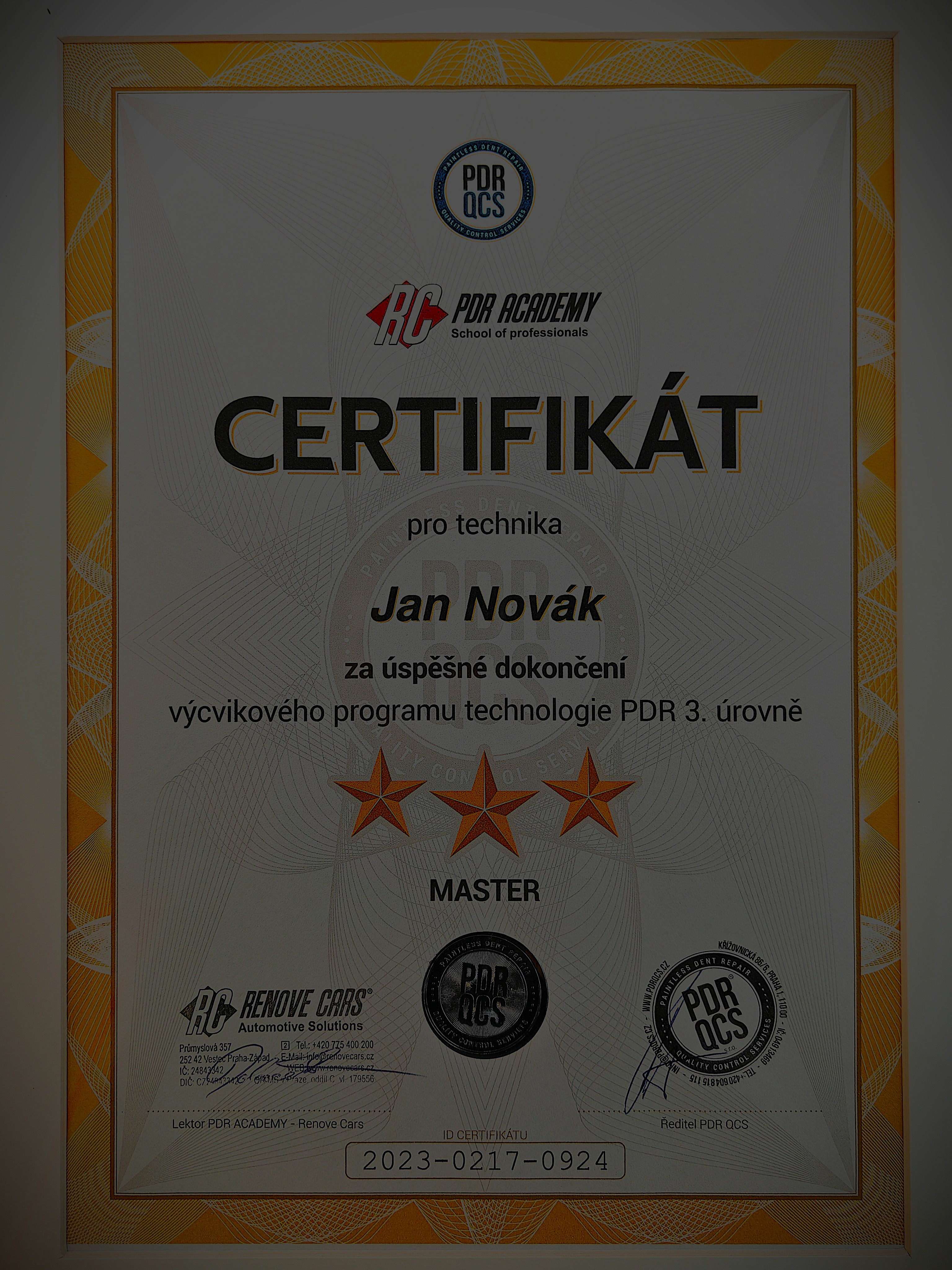 Certifikát na konci